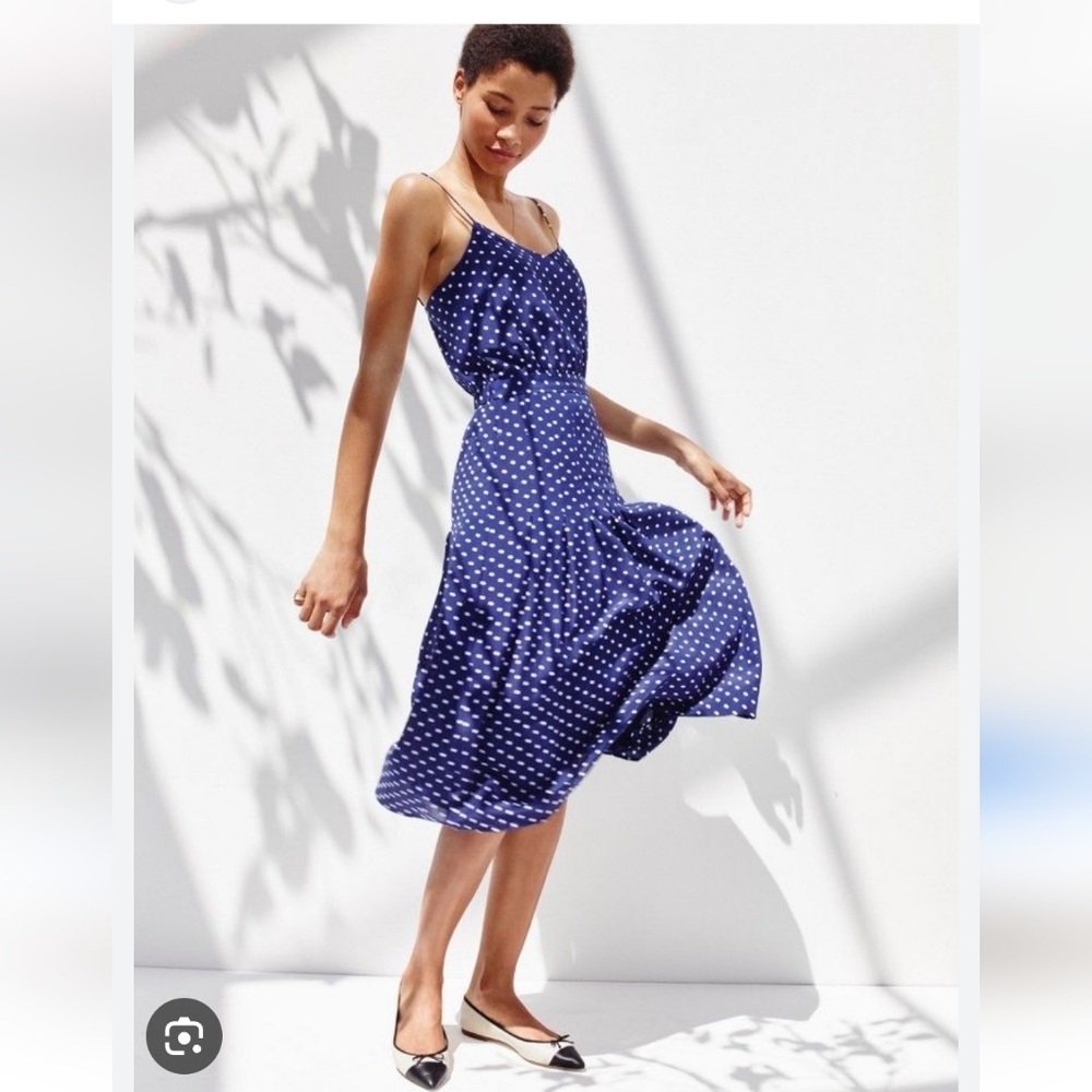 J.CREW 100% Silk Navy Polka Cami Sun Dress Size 4